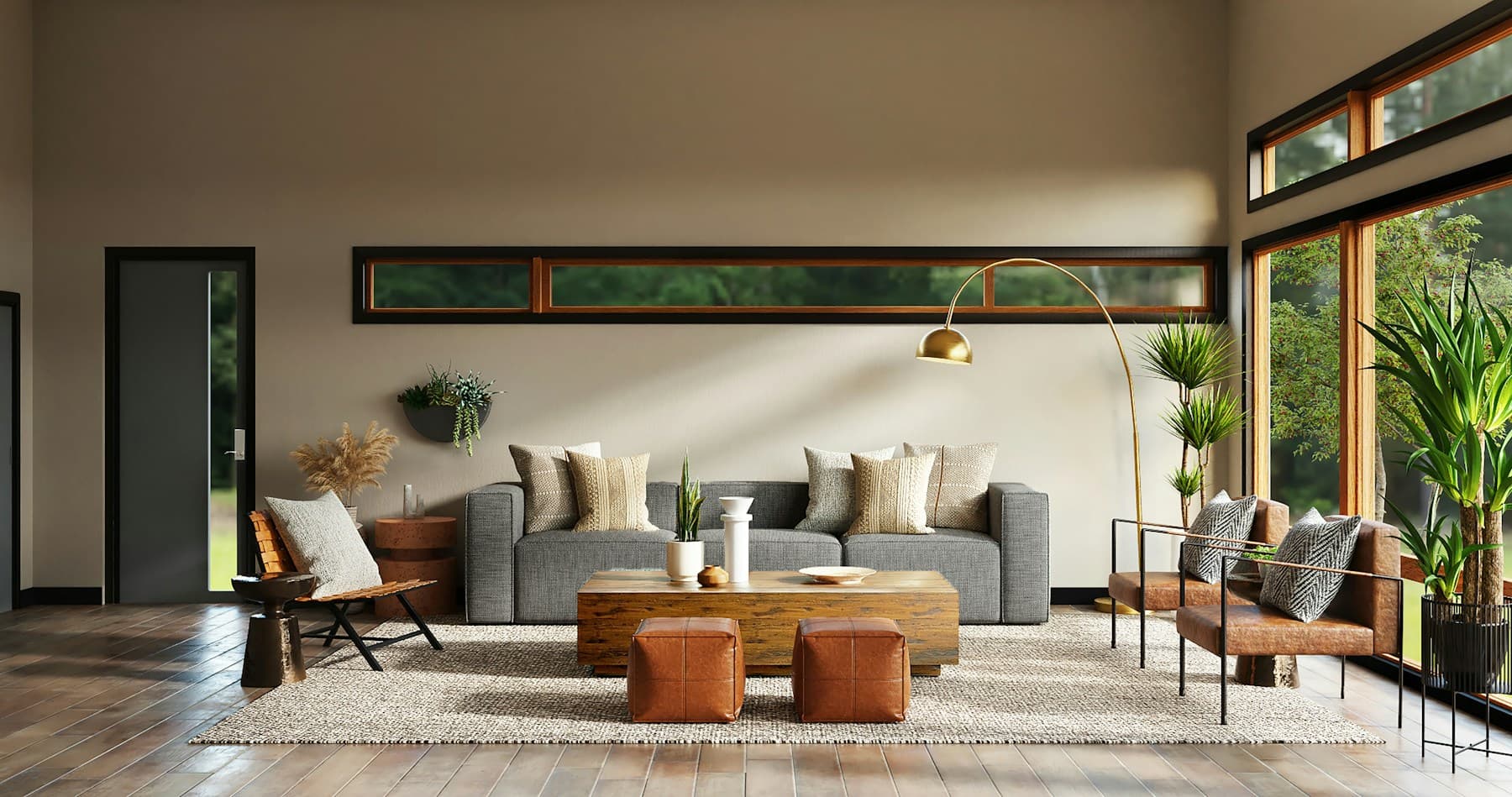Sunlit, layered interior with tactile home accents